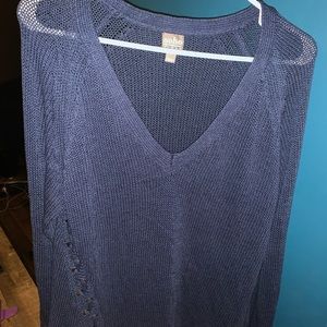 Blue see through sweater with stitching design